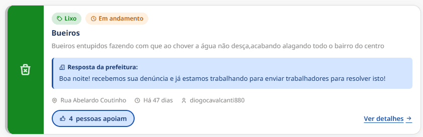 Botão de voto marcado em um card de relato