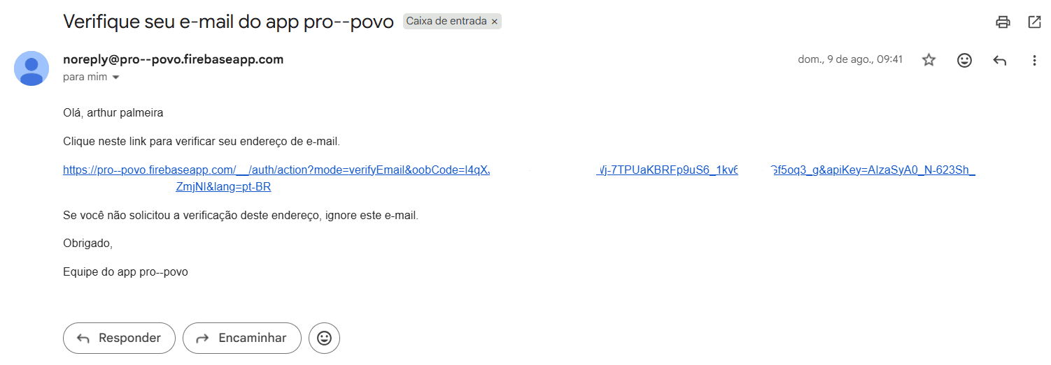 Aviso de confirmação de e-mail no Pro Povo